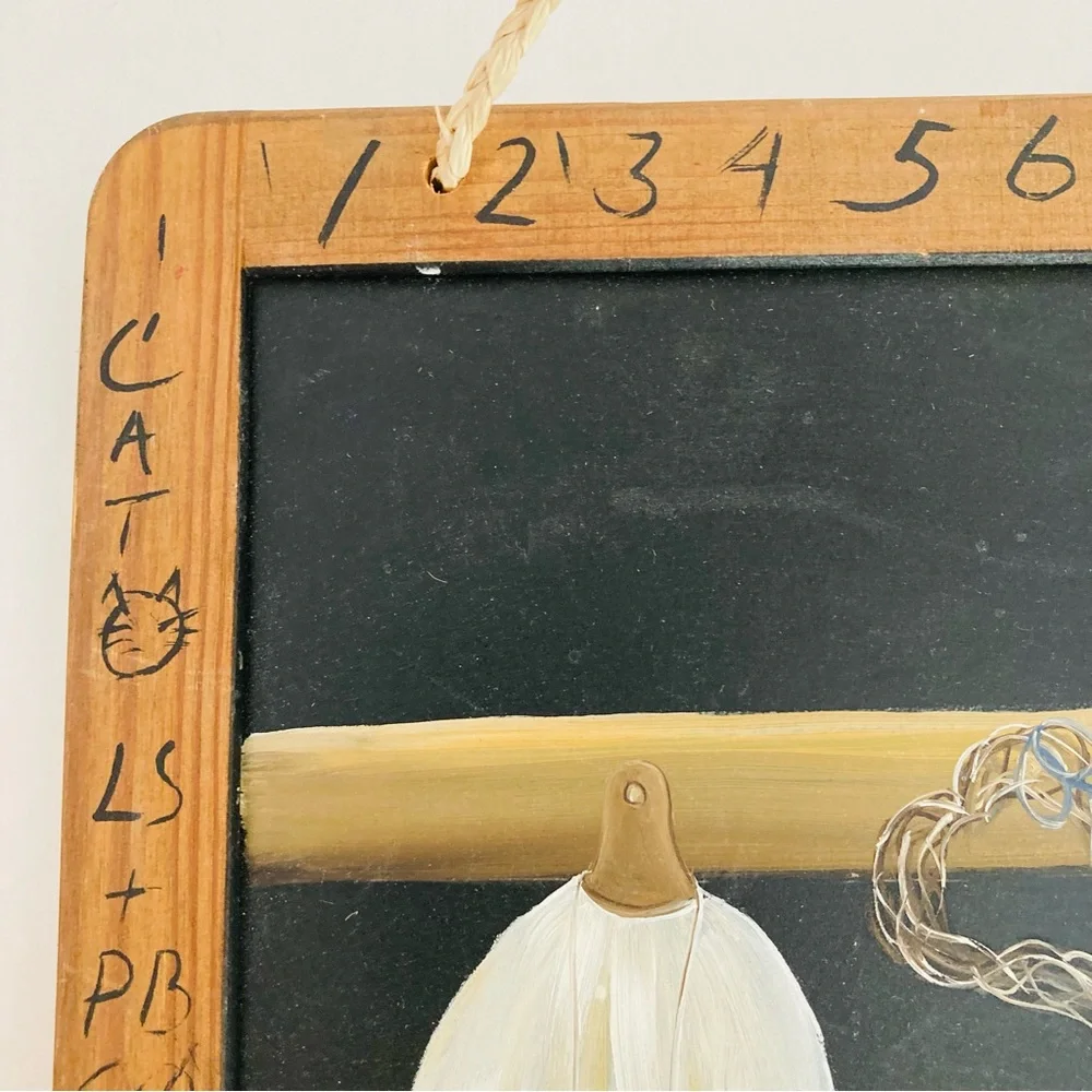 Hand-Painted Wall Hanging Chalkboard with Dress & Basket Folkart by Paula Schier